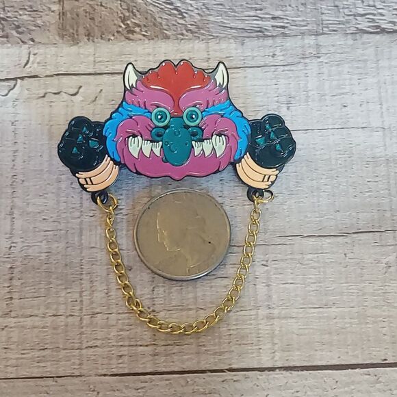 My Pet Monster Pin with Real Chain Fun Enamel Pin Metal Badge - Picture 3 of 3